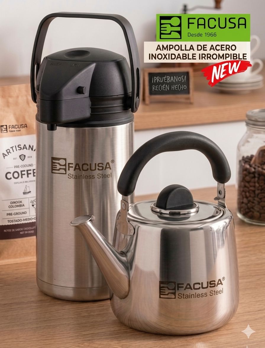 COMBO TERMO CON SIFON IRROMPIBLE y TETERA DE 3 LITROS ACERO INOX FACUSA