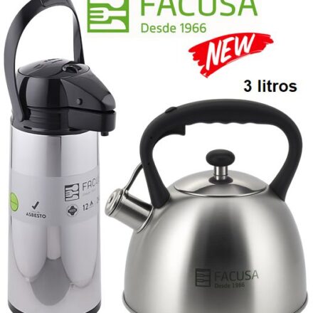 Combo Tetera Acero Inoxidable 3litros y Termo Sifón 1.9 Lts. Facusa