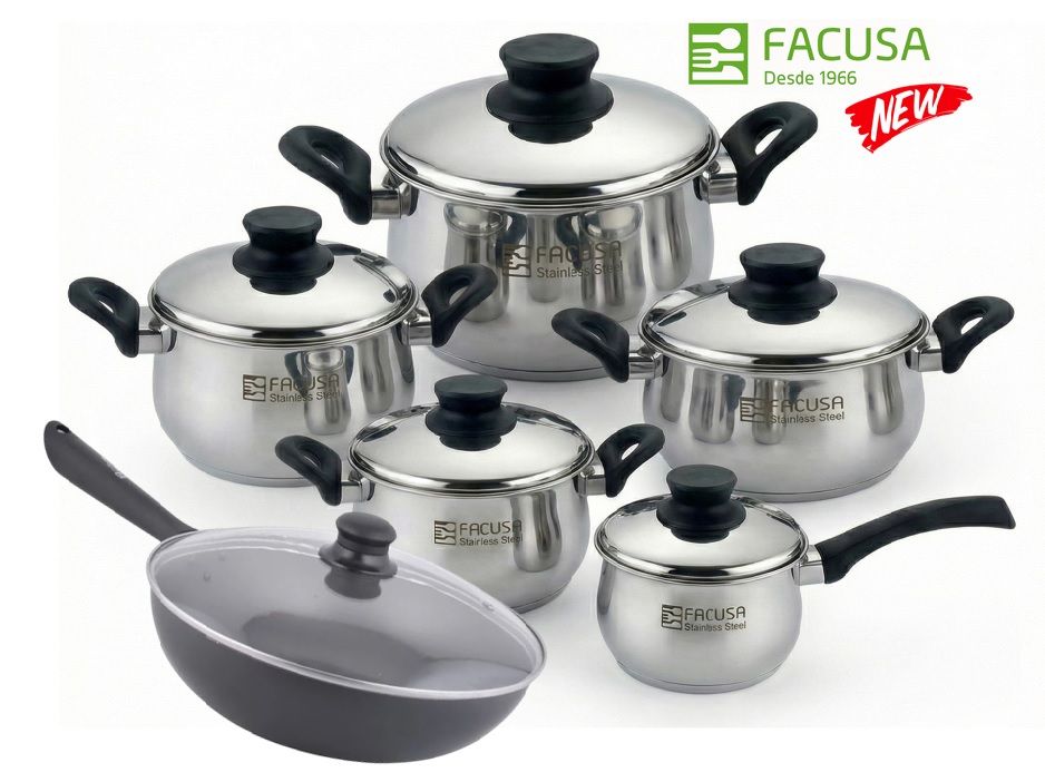 FACUSA Juego de ollas 10 Piezas con Tapa de Acero Inoxidable Gratis WOK con tapa