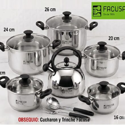 FACUSA Juego de Ollas 12 PIEZAS con Tetera Acero Inoxidable GRATIS UTENSILIOS