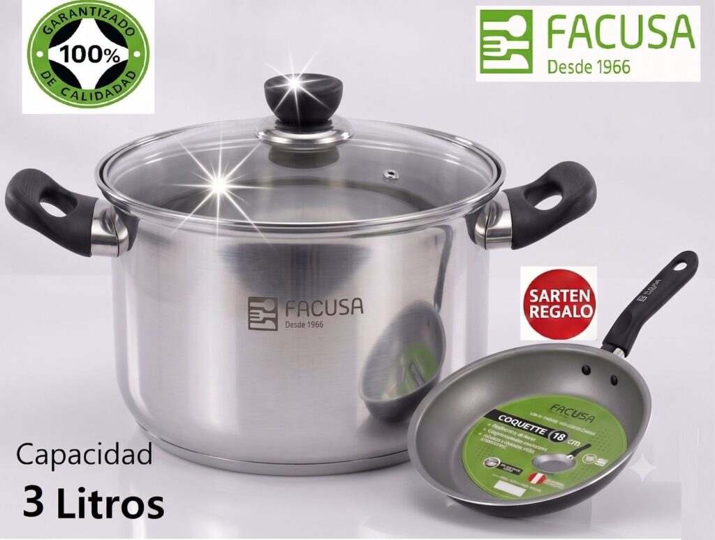 FACUSA OLLA CON TAPA DE VIDRIO ACERO INOX C/ SARTEN GRATIS!!