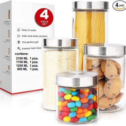 Frascos de Vidrio con Acero inox 4 piezas