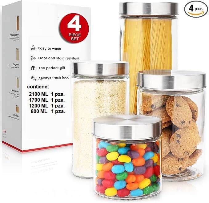 Frascos de Vidrio con Acero inox 4 piezas