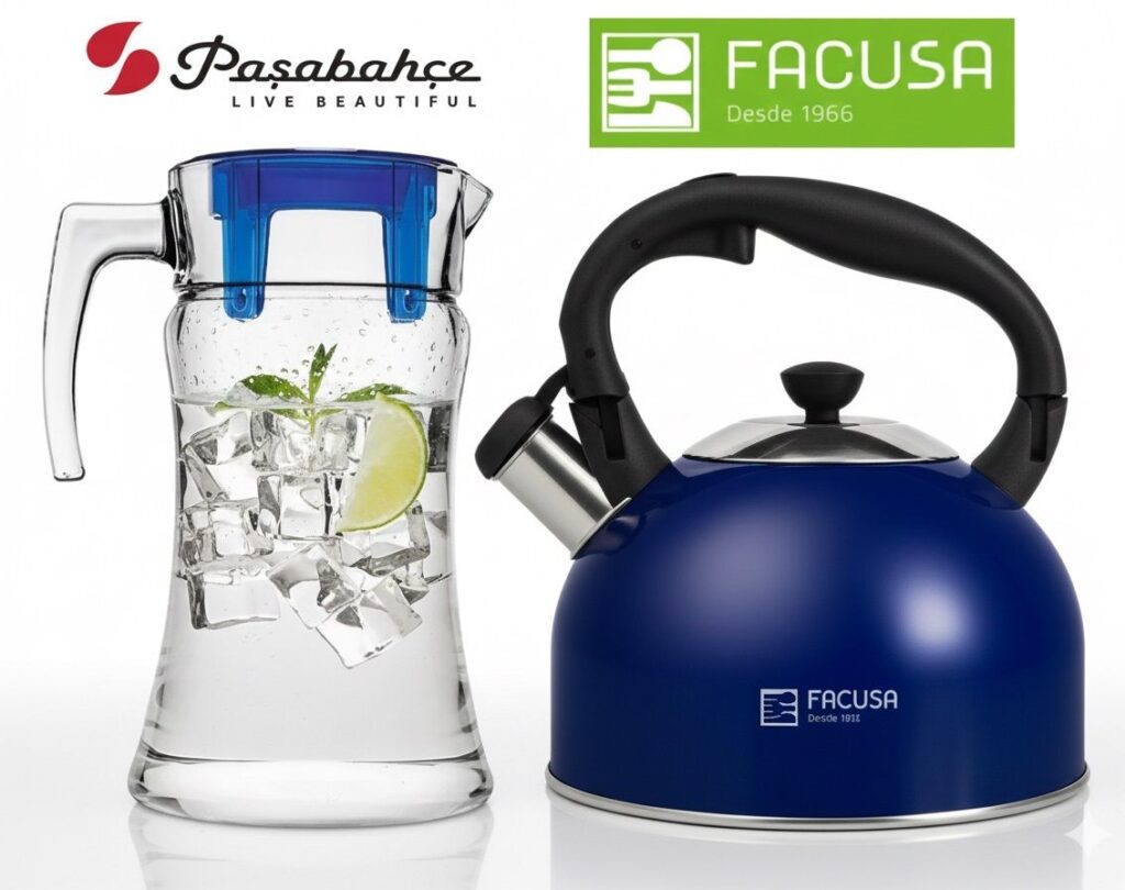 Jarra con Tapa Pasabahce Vidrio Turco y Tetera Acero Inoxidable Facusa