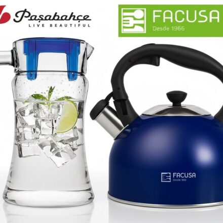 Jarra con Tapa Pasabahce Vidrio Turco y Tetera Acero Inoxidable Facusa