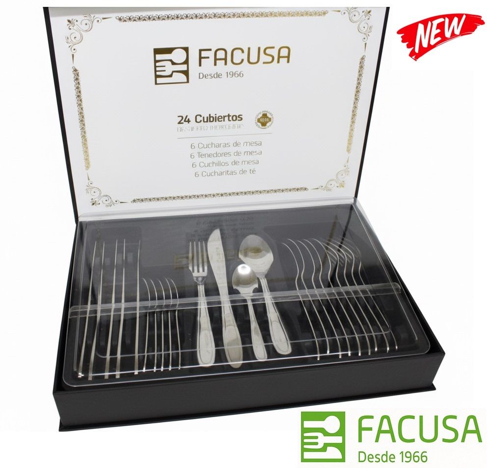 Juego de Cubiertos Facusa x 24 piezas Caja de Regalo Color Negro