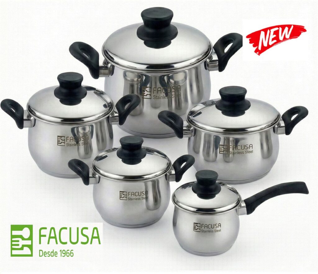 Juego de ollas 10 Piezas Acero Inoxidable con tapa de acero Facusa