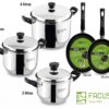 Juego de Ollas 6 piezas Acero Inoxidable Facusa con 2 sartenes