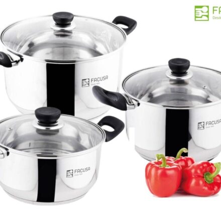 Juego de Ollas 6 piezas con tapa de vidrio Acero Inoxidable Facusa