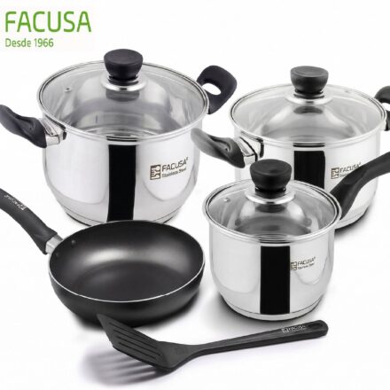 Juego de Ollas 8 Piezas Acero Inoxidable con tapa de vidrio Facusa