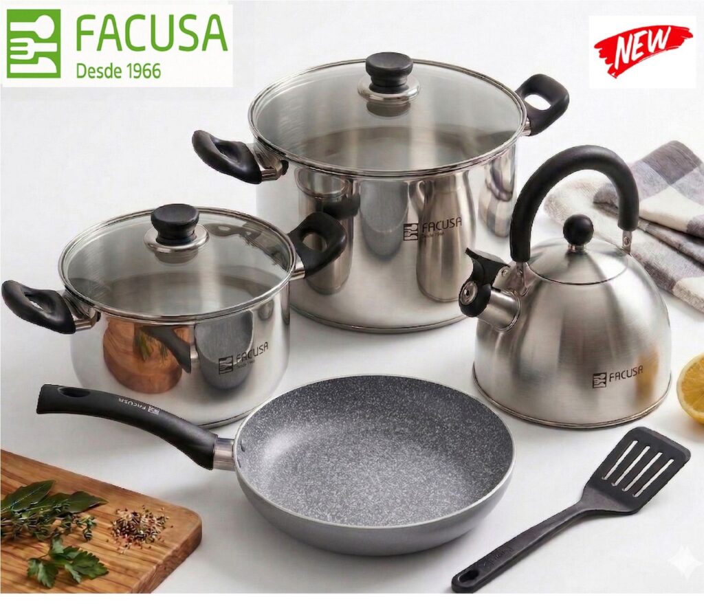 Juego de Ollas Acero Inox con sarten con espatula FACUSA 7 piezas .