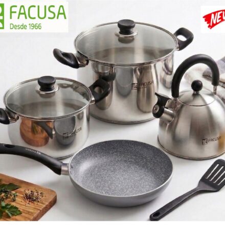 Juego de Ollas Acero Inox con sarten con espatula FACUSA 7 piezas .