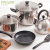 Juego de Ollas Acero Inox con sarten con espatula FACUSA 7 piezas .