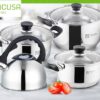 Juego de Ollas con tapa de vidrio + Tetera Acero Inoxidable 7 piezas
