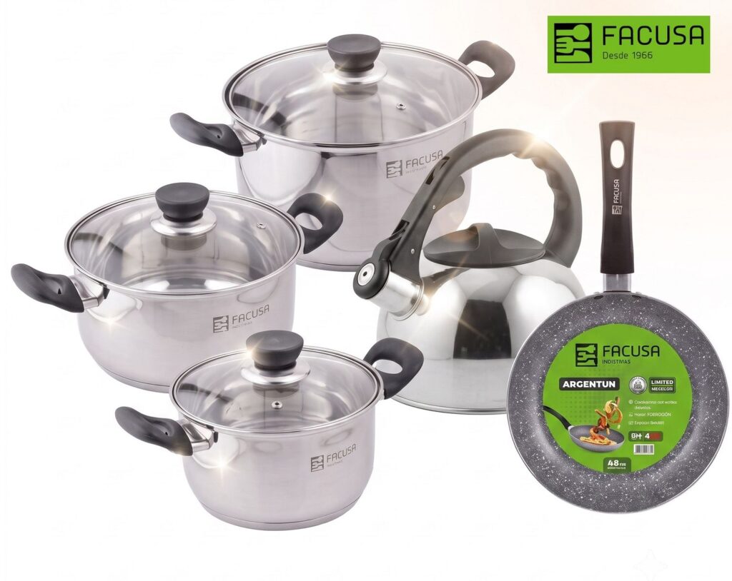 Juego de Ollas con Tetera Acero Inoxidable Facusa con sartén de 22 cm