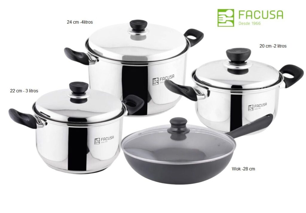 Juego de Ollas + Wok 28 cm Acero Inoxidable Facusa