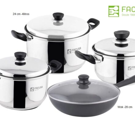 Juego de Ollas + Wok 28 cm Acero Inoxidable Facusa