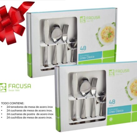 PACK DE CUBIERTOS TOTAL 96 Piezas Acero Inoxidable FACUSA CAJA REGALO