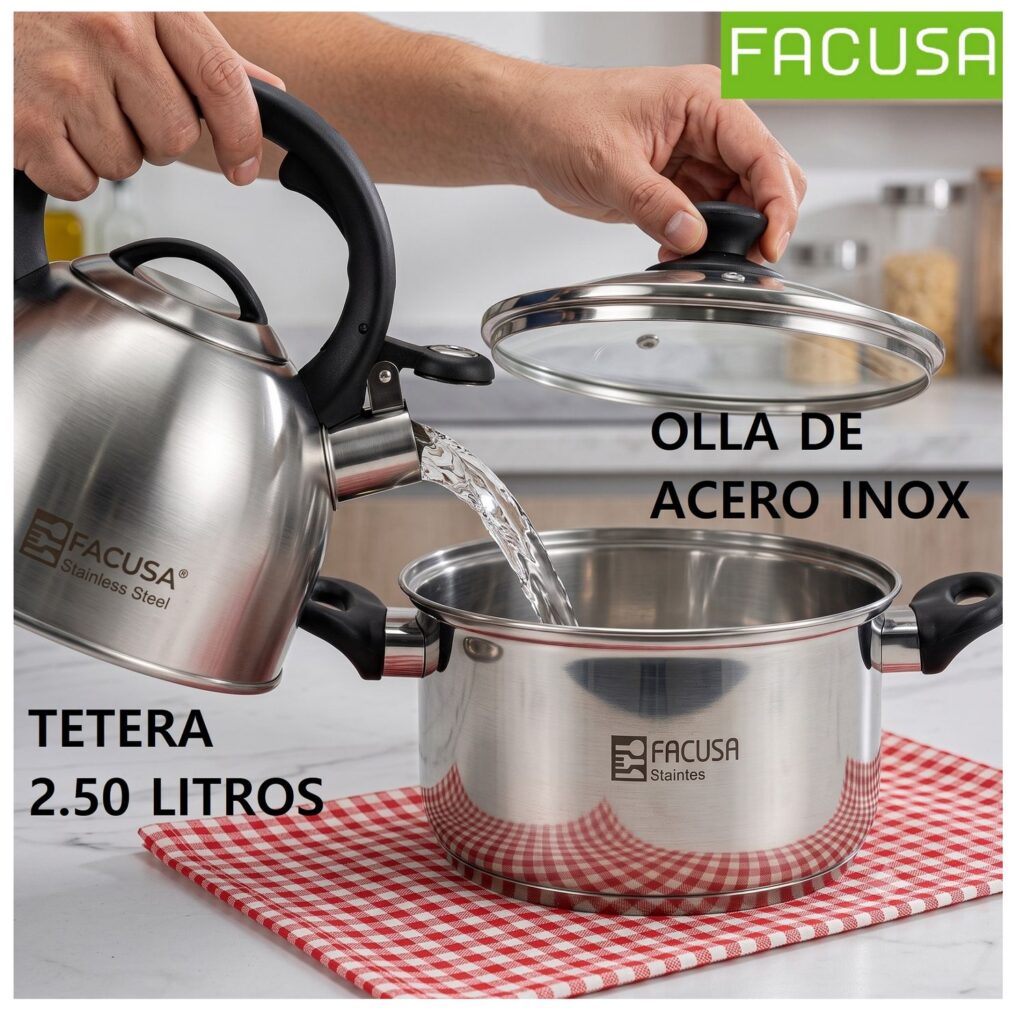 PACK DE OLLA CON TETERA DE ACERO INOX FACUSA - CALIDAD