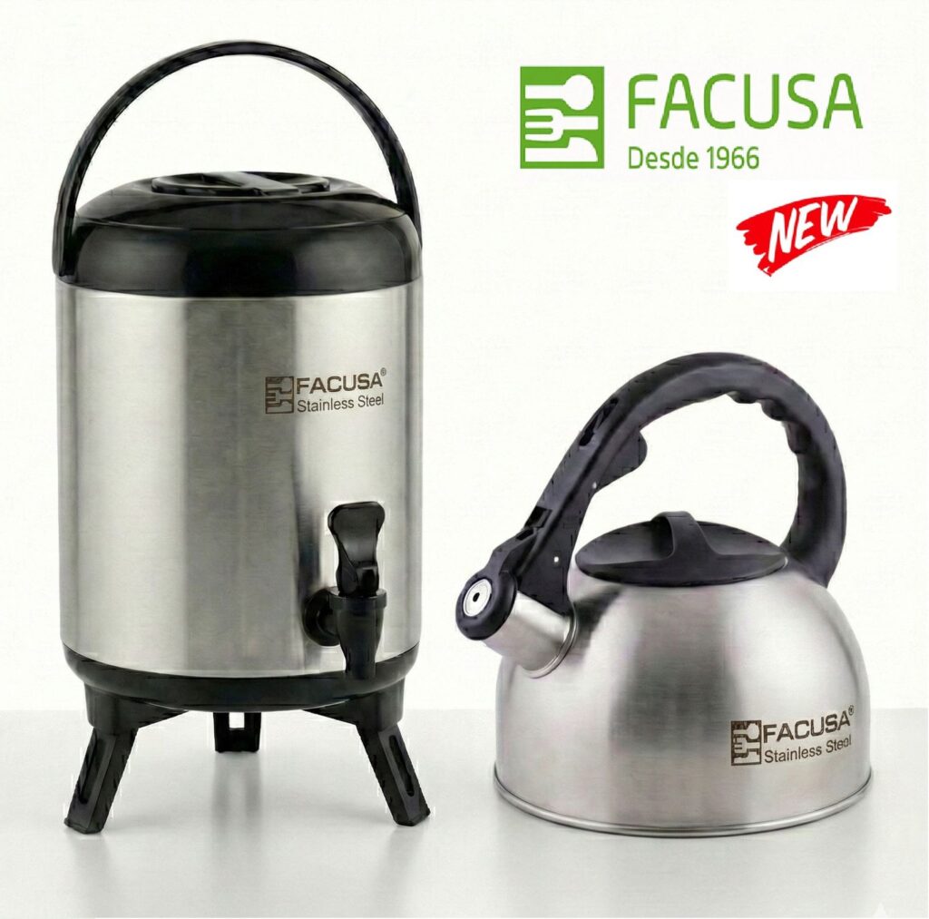 PACK Dispensador de Liquidos de Acero Inoxidable 7.5 L y Tetera de 2.5 FACUSA