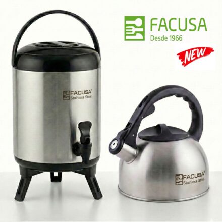 PACK Dispensador de Liquidos de Acero Inoxidable 7.5 L y Tetera de 2.5 FACUSA