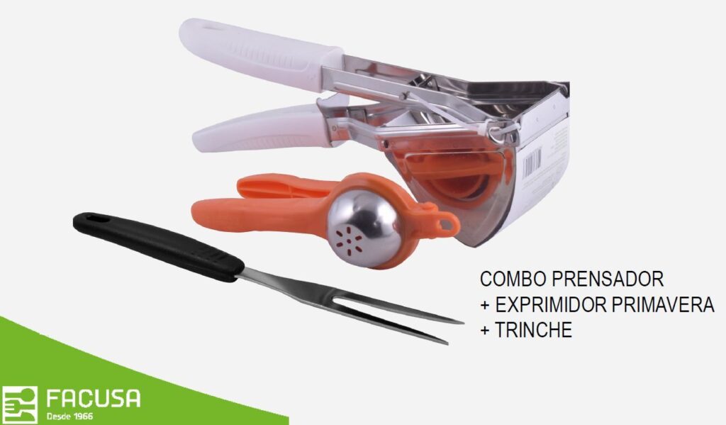 Prensa papas de Facusa con Exprimidor de Limon y trinche de Regalo