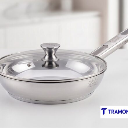 Sartén TRAMONTINA C/TAPA de acero inoxidable 20 cm