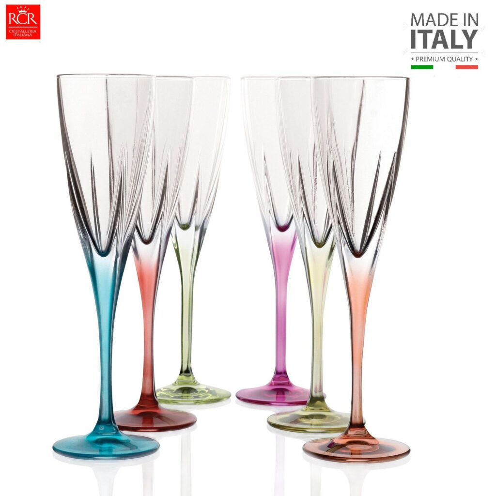 Set de copas x 6 Flauta Cristal Color - RCR - Hecho en Italia