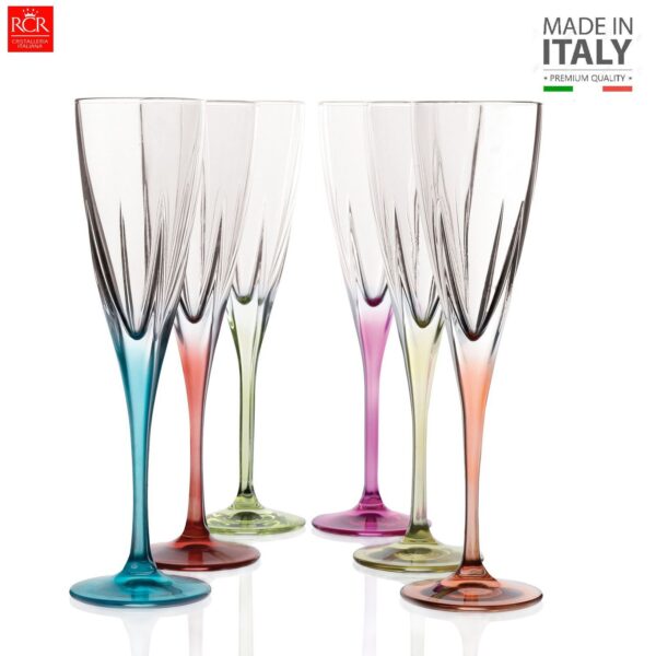 Set de copas x 6 Flauta Cristal Color - RCR - Hecho en Italia