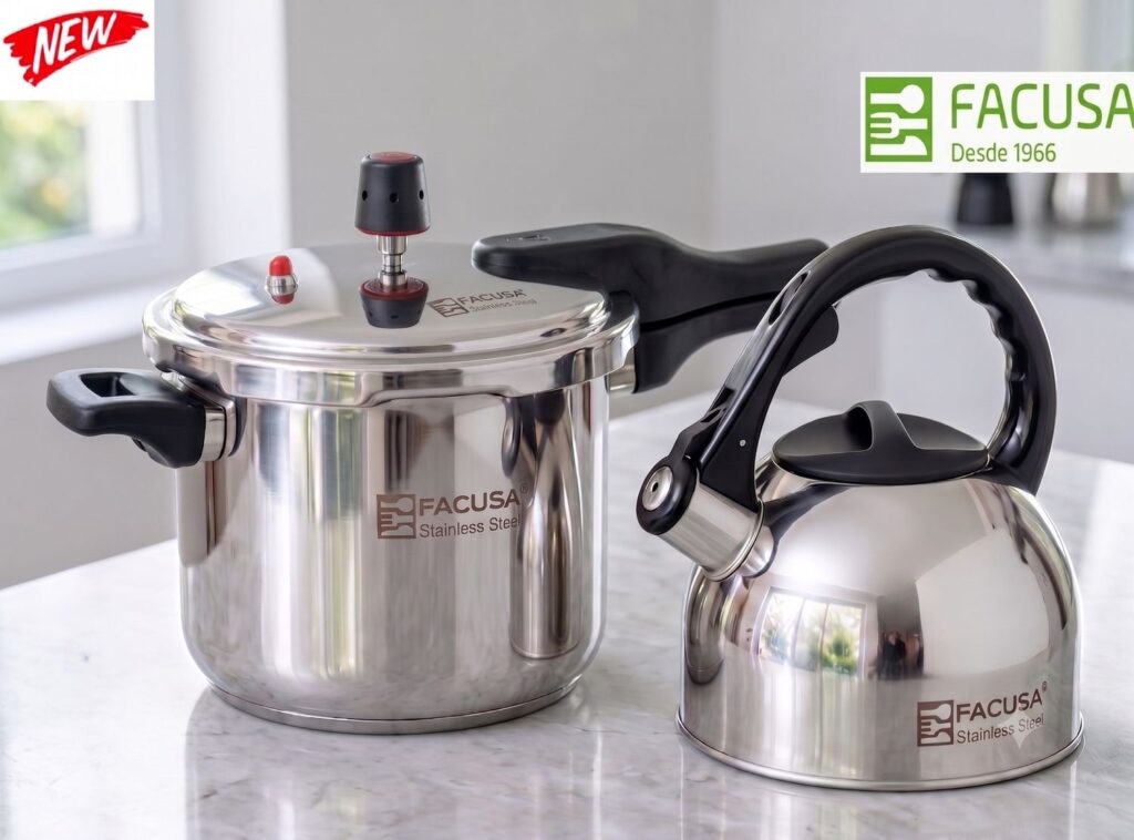 Set de Olla a presión 5 Litros y tetera de 2.50 litros Acero Inoxidable Facusa