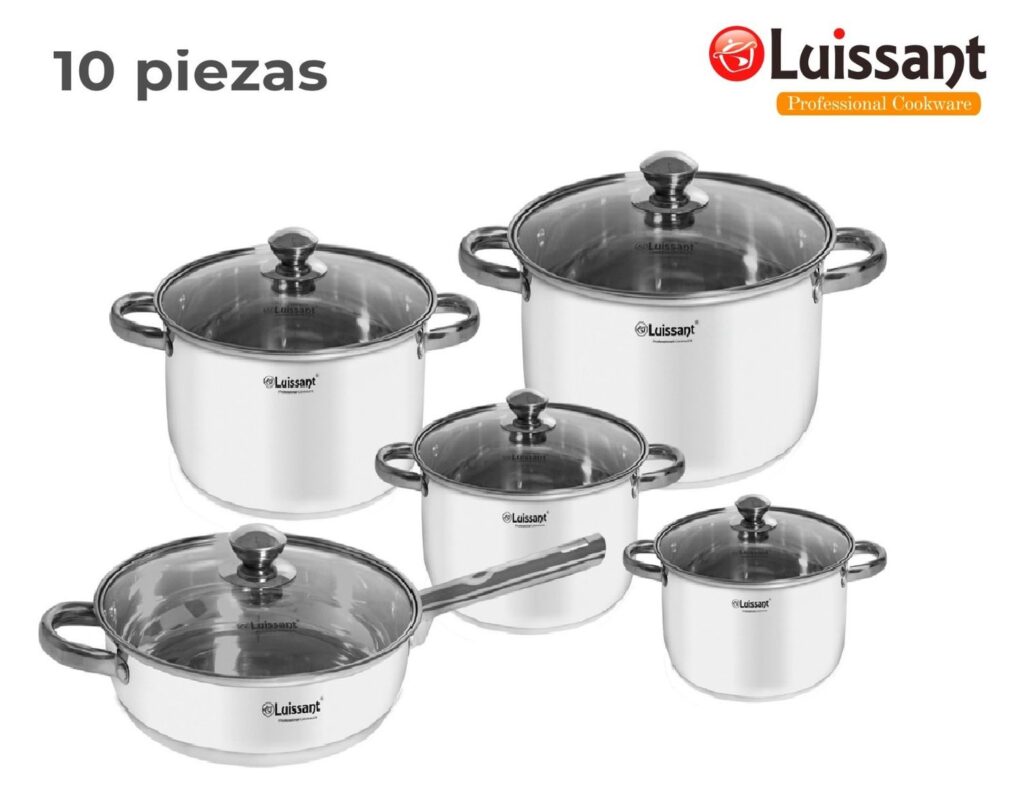 Set de Ollas de Acero c/tapa de Vidrio 10 piezas Luissant