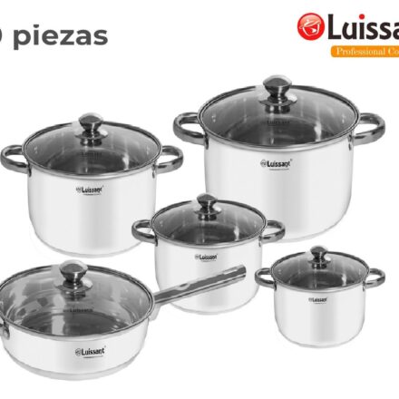 Set de Ollas de Acero c/tapa de Vidrio 10 piezas Luissant