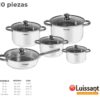 Set de Ollas de Acero c/tapa de Vidrio 10 piezas Luissant