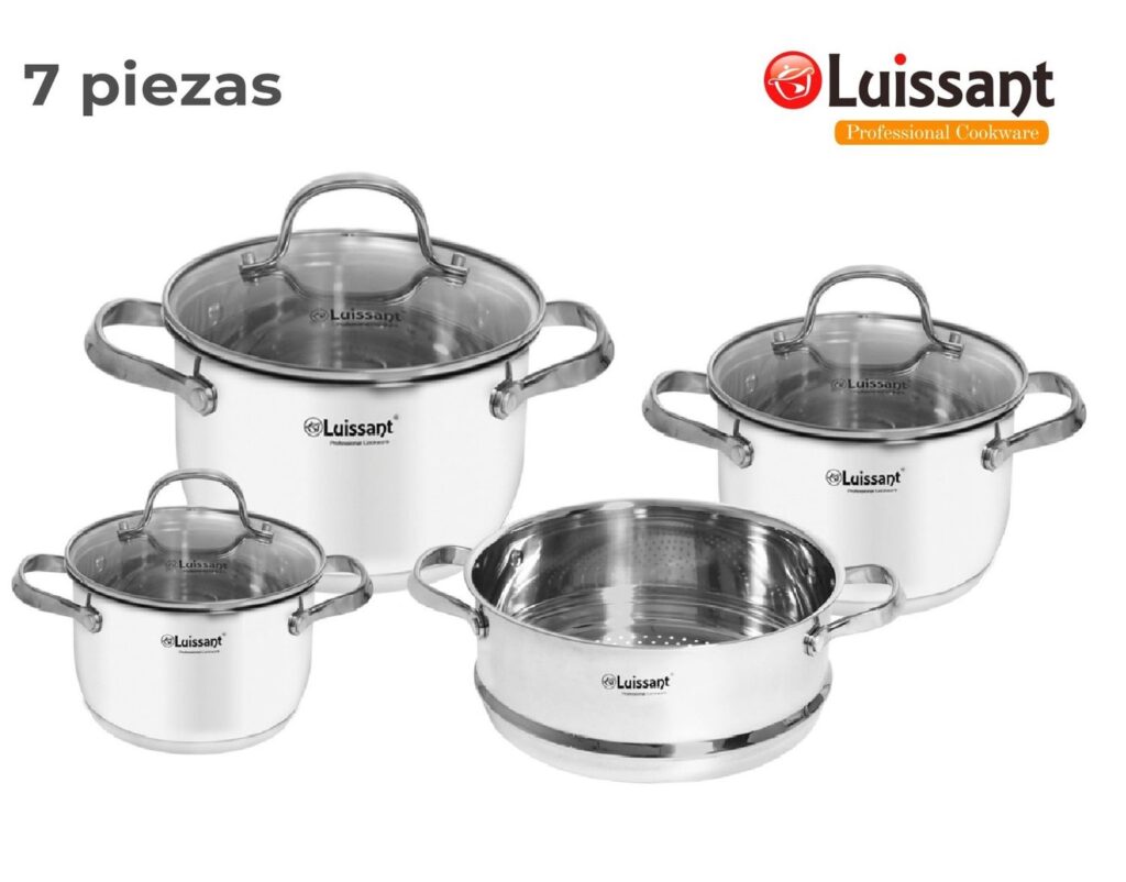 Set de Ollas de Acero c tapa de Vidrio 7piezas Luissant