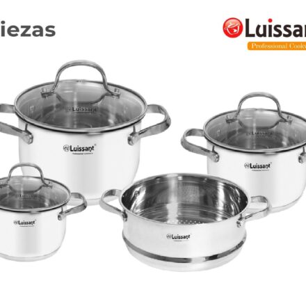Set de Ollas de Acero c tapa de Vidrio 7piezas Luissant