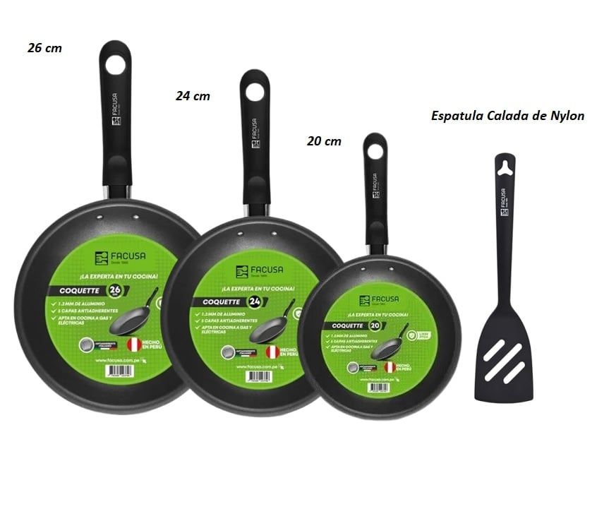 Set de Sartenes Facusa 26cm ,24 cm y 20 cm C/ Espatula