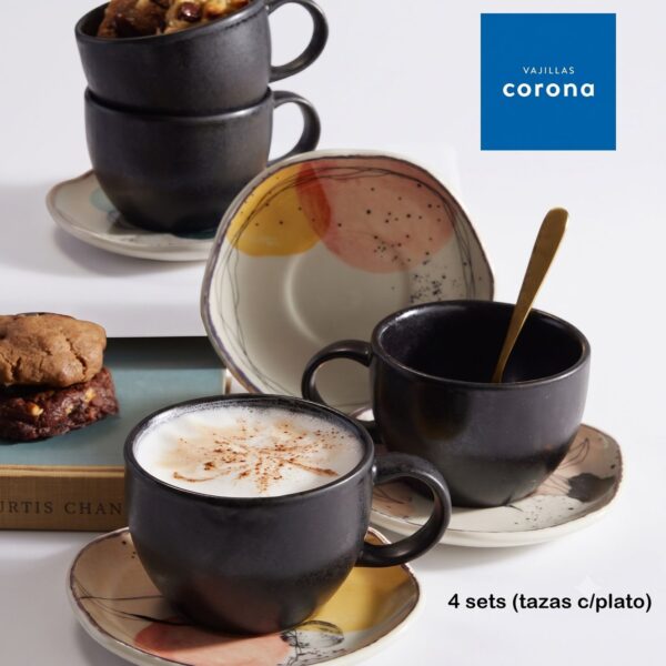 Set de Tazas con platos 8 Piezas Euritmia 249.6cc CORONA