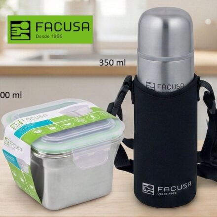 Set de Termo Acero Inoxidable FACUSA 350Ml y Taper Cuadrado. 300 ml