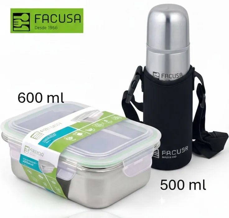 Set de Termo Acero Inoxidable FACUSA 500 Ml y Taper Acero Inox. 550 ml