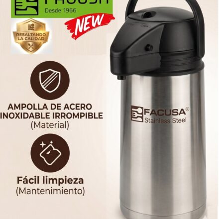 Termo sifón Facusa 1.90 litros DE ACERO INOXIDABLE IRROMPIBLE con asa- 100% Garantia