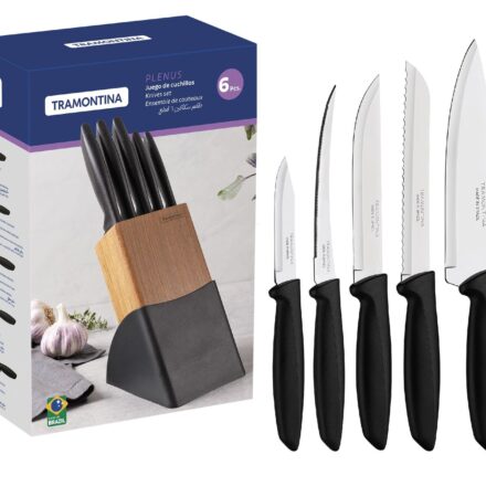 TRAMONTINA JUEGO DE CUCHILLOS CON TACO DE ACERO INOX