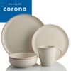 Vajilla Corona Caoba Beige 16 Piezas Porcelana Apta Lavavajillas